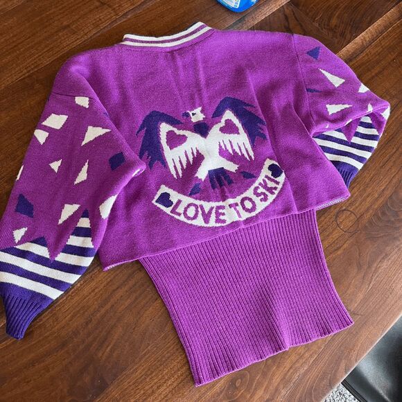 VTG Eisbar Austria Wool Ski Sweater 38 Purple Eagle Love To Ski Graphic - Picture 6 of 9